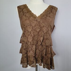 Lacey Romantic Y2K Camisole Womens L Taupe Ruffle Fairycore Cottage Lena Jeans
